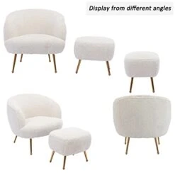 DUOMAY Modern Accent Chair With Ottoman, Sherpa Upholstered Barrel Chair With Footrest, Comfy Lounge Chair Single Sofa Armchair Club Chair For Living Room Bedroom Office, White -Safavieh Furnitue Shop 41sHrwftddL