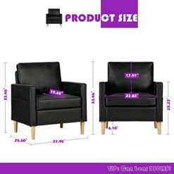 TYBOATLE Modern Faux Leather Living Room Furniture Sectional Sofa Sets 2 Pieces, Loveseat Couch W/ 2 USB Charging Ports And Comfy Accent Arm Chair For Small Space, Apartment, Office, Studio (Black) -Safavieh Furnitue Shop 41sKUOgkpAL