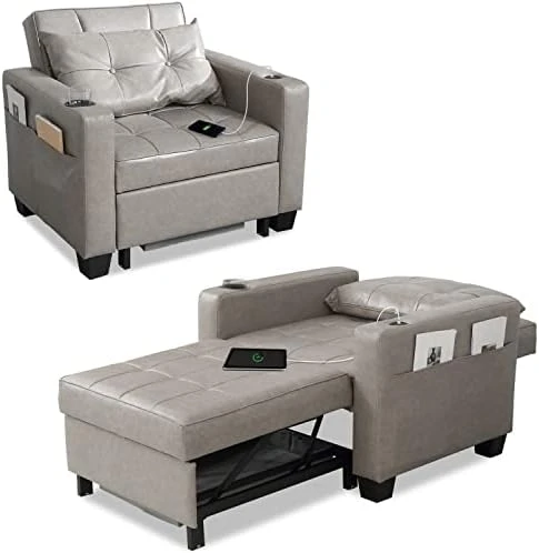 DURASPACE Futon Sofa Bed, 3 In 1 Convertible Sofa Chair Bed, Adjustable Backrest Chair, Chaise Lounge With USB Ports, Cup Holder, Side Pocket, Storage Box For Living Room (Dark Gray Linen) 11 DURASPACE Futon Sofa Bed, 3 In 1 Convertible Sofa Chair Bed, Adjustable Backrest Chair, Chaise Lounge With USB Ports, Cup Holder, Side Pocket, Storage Box For Living Room (Dark Gray Linen) - Image 11