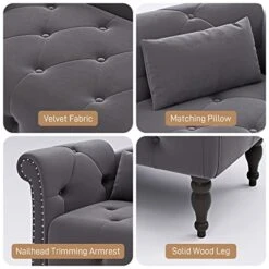 WIILAYOK Chaise Lounge Indoor With Pillow, Velvet Lounge Chair With Buttons Nailhead Trim And Solid Wood Legs, Recliner Lounge Chair For Living Room Bedroom (Grey) -Safavieh Furnitue Shop 41sTAxKBKRL