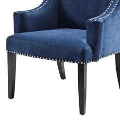 Madison Park Marcel Accent Chairs - Hardwood, Faux Velvet Living Room Chairs - Blue Navy, Classic Elegant Style Living Room Sofa Furniture - 1 Piece Swoop Wing Arm Bedroom Chairs Seats -Safavieh Furnitue Shop 41sW6RbIK3L