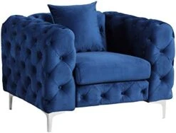 Morden Fort Modern Contemporary Accent Chair With Deep Button Tufting Dutch Velvet, Solid Wood Frame And Iron Legs-Silver Grey -Safavieh Furnitue Shop 41sWa4xvfLL. AC