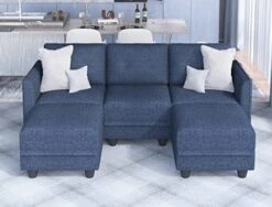 LLappuil Modular Sectional Sofa With Reversible Chaise U Shaped Sectional Storage Couch With Ottoman For Living Room, Denim Blue