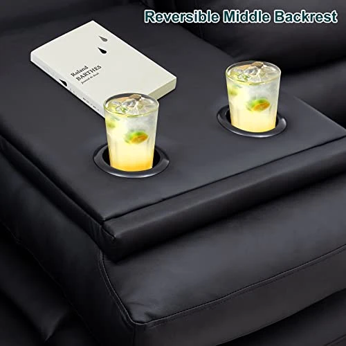 Consofa Reclining Sofa, 3 Seater Sofa Recliner With Flipped Middle Backrest, PU Leather Reclining Sofa With 2 Cup Holders And Console Slate, Manual Reclining Home Theater Seating For Living Room 3 Consofa Reclining Sofa, 3 Seater Sofa Recliner With Flipped Middle Backrest, PU Leather Reclining Sofa With 2 Cup Holders And Console Slate, Manual Reclining Home Theater Seating For Living Room - Image 3