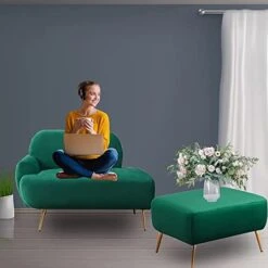 PEIHONGET Chaise Lounge Chair For Bedroom, Velvet Chaise Lounge Indoor Accent Chair With Ottoman 2 In 1 Recliner Sofa Chair Bed With Footrest Reading Chair For Bedroom Apartment Office (Green) -Safavieh Furnitue Shop 41shxZGyfDL