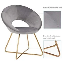 Duhome Modern Accent Velvet Chairs Dining Chairs Single Sofa Comfy Upholstered Arm Chair Living Room Furniture Mid-Century Leisure Lounge Chairs With Golden Metal Frame Legs Set Of 2 Grey -Safavieh Furnitue Shop 41sisacEnHL