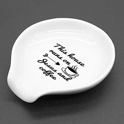 Littlefa Funny Coffee Quote This House Runs On Jesus And Black Sign Ceramic Spoon Holder-Coffee Rest -Coffee Station Decor Bar Accessories-Coffee Lovers Gift For Women Men 4 Littlefa Funny Coffee Quote This House Runs On Jesus And Black Sign Ceramic Spoon Holder-Coffee Rest -Coffee Station Decor Bar Accessories-Coffee Lovers Gift For Women Men - Image 4
