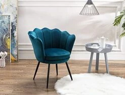 Wahson Velvet Accent Chair For Bedroom With Black Metal Legs,Leisure Armchair For Living Room/Cafe/Lounge (Teal) -Safavieh Furnitue Shop 41srVJRYo1S