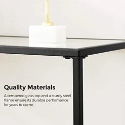 VASAGLE 39.4 Inches Console Table, Tempered Glass Sofa Table, Modern Entryway Table, Metal Frame, Easy To Assemble, Adjustable Feet, For Living Room, Hallway, Black ULGT026B01 -Safavieh Furnitue Shop 41tHOxYUpvL