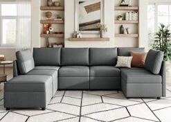 LINSY HOME Modular Sectional Sofa, U Shape Oversized Sofa Couch With Storage, Memory Foam, Modular Sectionals With Ottomans, 7 Seat Living Room Furniture Sofa Sets With Chaise, Blue -Safavieh Furnitue Shop 41tdYfAzTaL. AC