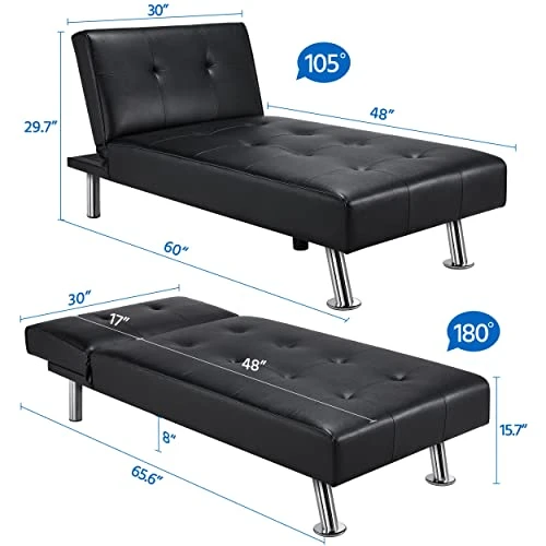 Topeakmart Faux Leather Chaise Lounges Convertible Chaise Futon Adjustable Chaise Sleeper 3 Positions For Sitting Lounging Sleeping 2 Topeakmart Faux Leather Chaise Lounges Convertible Chaise Futon Adjustable Chaise Sleeper 3 Positions For Sitting Lounging Sleeping - Image 2