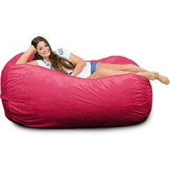 ULTIMATE SACK Lounger Bean Bag Chair: Giant Foam-Filled Furniture - Machine Washable Covers, Double Stitched Seams, Durable Inner Liner, And 100% Virgin Foam. Corner Chair. (Pink, Fur)