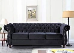 Container Furniture Direct Feinstein Modern Velvet Chesterfield Couches For Living Room With Nailheads, Diamond Tufting & Durable Metal Frame, Loveseat, Sofa, Dark Blue -Safavieh Furnitue Shop 41uJj43TENL. AC