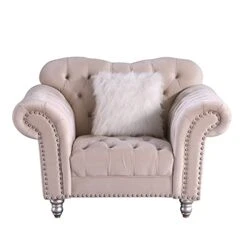Morden Fort Velvet Chesterfield Chair, 45" W Classic Upholstery Armchair, Tufted Accent Chairs For Living Room Furniture, Beige
