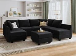 HONBAY Modular Sectional Sofa Set Oversized U Shaped Couch With Storage Ottoman Convertible Sleeper Sectional Sofa Velvet Modular Couch With Wide Chaise, Black -Safavieh Furnitue Shop 41uXolnELaL. AC