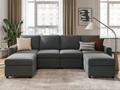 LINSY HOME Modular Sectional Sofa, Convertible U Shaped Sofa Couch With Storage, Memory Foam, Modular Sectionals With Ottomans, 6 Seat Sofa Set With Chaise For Living Room, Grey -Safavieh Furnitue Shop 41uZuWwftsL. AC