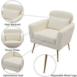Mikibama Mid Century Modern Accent Chair Upholstered Reading Chair Armchair With Metal Legs And Throw Pillow Side Chair For Living Room Bedroom Office (Ivory,Teddy Fabric) -Safavieh Furnitue Shop 41uacqTeKcL