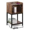 ABQ Nightstand With Charging Station, 2 Tier End Table With USB Ports And Outlets, Side Table With Drawer And Storage Shelf For Small Space In Living Room, Bedroom, 15.75 X 12.6 X 28.94 Inches