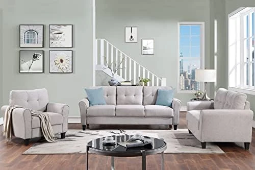 Harper & Bright Designs 3-Piece Living Room Storage Sofa Set With 3-Seat Couch, Loveseat And Single Armchair, Silver Nailhead Trim/Hidden Storage Space Under Seat/Classical Wooden Legs/Beige Fabric 10 Harper & Bright Designs 3-Piece Living Room Storage Sofa Set With 3-Seat Couch, Loveseat And Single Armchair, Silver Nailhead Trim/Hidden Storage Space Under Seat/Classical Wooden Legs/Beige Fabric - Image 10