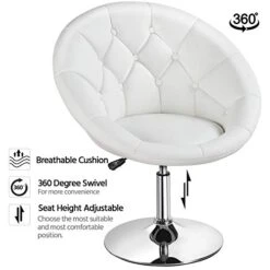 Yaheetech Round Tufted Back Chair Living Room Chair Contemporary Height Adjustable Vanity Chair 360° Swivel Accent Chair Modern Look, White -Safavieh Furnitue Shop 41ve0Ltd4UL