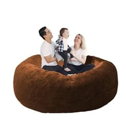 SOXOCE Bean Bag Cover, 6ft, PV Velvet Brown RoundBean Bag Chairs (No Filler) - Comfy Big Bean Bag Chair Covers For Kids, Teens, & Adults - Cover ONLY