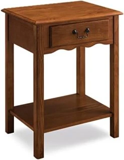 Leick Home 9017-MED One Drawer Narrow Side Table With Shelf, Hand Applied Rustic Oak Finish 10 In X 24 In X 24 In -Safavieh Furnitue Shop 41vpDzxhpxL. AC