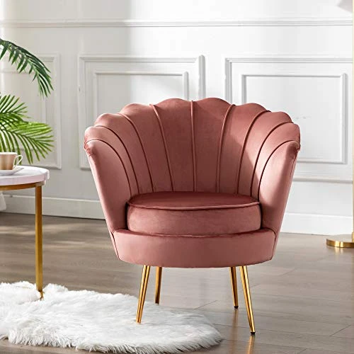 DAGONHIL Pink Velvet Accent Chair For Living Room, Lounge Chair For Bedroom With Gold Metal Legs, Vanity Chair For Makeup Room, Dusty Pink 2 DAGONHIL Pink Velvet Accent Chair For Living Room, Lounge Chair For Bedroom With Gold Metal Legs, Vanity Chair For Makeup Room, Dusty Pink - Image 2