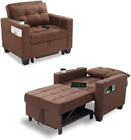 DURASPACE Futon Sofa Bed, 3 In 1 Convertible Sofa Chair Bed, Adjustable Backrest Chair, Chaise Lounge With USB Ports, Cup Holder, Side Pocket, Storage Box For Living Room (Dark Gray Linen) 8 DURASPACE Futon Sofa Bed, 3 In 1 Convertible Sofa Chair Bed, Adjustable Backrest Chair, Chaise Lounge With USB Ports, Cup Holder, Side Pocket, Storage Box For Living Room (Dark Gray Linen) - Image 8