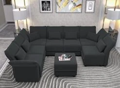 LLappuil Oversized Modular Sofa U Shape Sectional Sofa Set With Storage, Large Corner Sleeper Couch With Reversible Chaise, Faux Leather Fabric Waterproof Sofa, Dark Grey -Safavieh Furnitue Shop 41wnrlokzL. AC