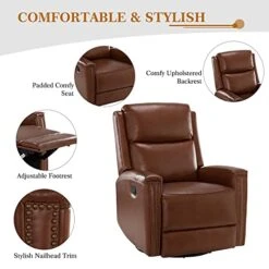 HULALA HOME Genuine Leather Swivel Rocker Recliners Set Of 2, Manual Glider Recliner Chairs With Adjustable Backrest & Footrest, Modern Home Theater Sofa Armchairs For Living Room Bedroom, Brown -Safavieh Furnitue Shop 41wpr9zzZ5L