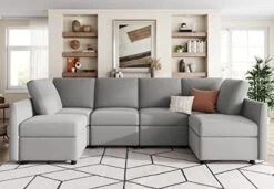 LINSY HOME Modular Sectional Sofa, Convertible U Shaped Sofa Couch With Storage, Memory Foam, Modular Sectionals With Ottomans, 6 Seat Sofa Set With Chaise For Living Room, Grey -Safavieh Furnitue Shop 41wrXRCy6rL. AC