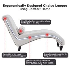 Iroomy Button-Tufted Chaise Lounge Indoor With Solid Wood Legs & Support Pillow, Upholstered Chaise Lounge Chair For Bedroom Living Room Office, Armless Rolled Backrest Leisure Sofa Recliner(Beige) -Safavieh Furnitue Shop 41xNsNc9BfL