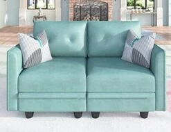 LLappuil Modular Sofa Faux Leather Fabric 112" Sectional Couch 4 Seater With Storage Seats Modern Sectional Sofa For Living Room, Office, Aqua Blue -Safavieh Furnitue Shop 41xWh4FNoCL. AC