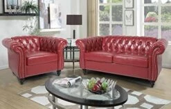 RARZOE 3 Pieces Living Room Furniture Sofa Sets,Modern Faux Leather Chesterfield Sofa&Chesterfield Club Chair&Chesterfield Loveseat Sofas Set With Nailhead Trim Scroll Arms For Living Room,Burgundy -Safavieh Furnitue Shop 41xYn7qxBML. AC
