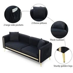 CALABASH 2 Piece Living Room Furniture Sets, Modern Tufted Velvet Sofa Couch And Loveseat With Removable Cushions Side Pocket And 4 Pillows For Bedroom Apartment(Black, 2+3 Seat) -Safavieh Furnitue Shop 41xdBXGqsEL
