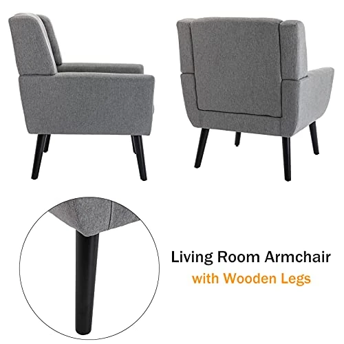 Dolonm Midcentury Modern Accent Chair With Arms, Upholstered Fabric Reading Side Chair Tufted Back Decorative Wingback Chair For Living Room Bedroom (Light Grey) 4 Dolonm Midcentury Modern Accent Chair With Arms, Upholstered Fabric Reading Side Chair Tufted Back Decorative Wingback Chair For Living Room Bedroom (Light Grey) - Image 4