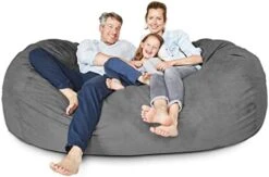 Lumaland Luxurious Giant 7ft Bean Bag Chair With Microsuede Cover - Ultra Soft, Foam Filling, Washable Jumbo Bean Bag Sofa For Kids, Teenagers, Adults - Sack Chair For Dorm, Family Room - Dark Grey -Safavieh Furnitue Shop 41yIBblP2tL. AC