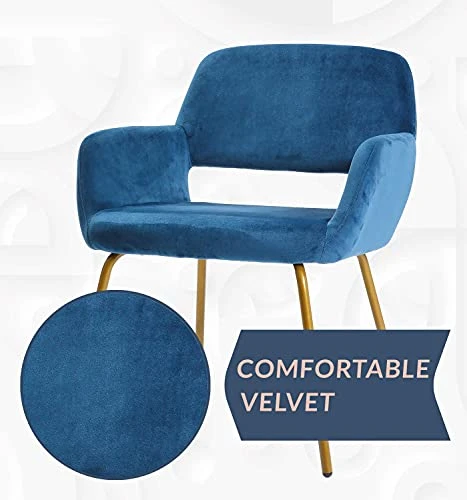 Novigo Accent Chair Living Room Chair With Solid Golden Metal Leg And Velvet Armrest Backrest Mid-Century Modern Chair For Waiting Room Bedroom Conference Set Of 2 Teal Blue 4 Novigo Accent Chair Living Room Chair With Solid Golden Metal Leg And Velvet Armrest Backrest Mid-Century Modern Chair For Waiting Room Bedroom Conference Set Of 2 Teal Blue - Image 4