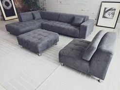 Stendmar 4pc 117" To 153" Upholstered Modern Dark Gray Microfiber Sectional Couch Sofa Chaise Chair Ottoman S1107LDG -Safavieh Furnitue Shop 41ykBnRpl7L