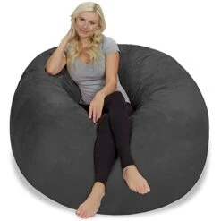 Chill Sack Bean Bag Chair: Giant 5' Memory Foam Furniture Bean Bag - Big Sofa With Soft Micro Fiber Cover - Charcoal -Safavieh Furnitue Shop 41ylFXwfsgL