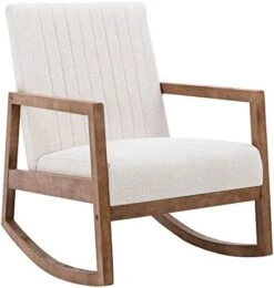 HNY Mid Century Rocking Nursery Chair With Wood Frames, Faux Leather Upholstered Farmhouse Living Room Armchair, For Living Room Bedroom, Light Brown -Safavieh Furnitue Shop 41zHxpPGFFL. AC