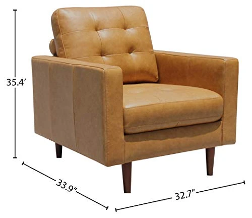 Amazon Brand – Rivet Cove Mid-Century Modern Tufted Leather Accent Chair, 32.7"W, Caramel 3 Amazon Brand – Rivet Cove Mid-Century Modern Tufted Leather Accent Chair, 32.7"W, Caramel - Image 3