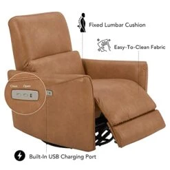 CHITA Power Recliner Swivel Glider, Upholstered Faux Leather Living Room Reclining Sofa Chair With Lumbar Support, Cognac Brown -Safavieh Furnitue Shop 41zXaSebfYL