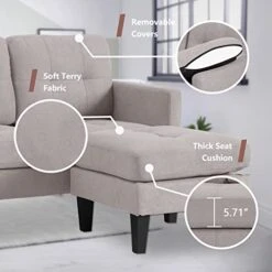 LETATA Convertible Sectional Sofa Couch With Chaise, Gray L Shaped Couch Sofa Set With Reversible Ottoman, Modern Small Sectional Couches For Living Room,Apartment,Small Spaces (Light Grey) -Safavieh Furnitue Shop 41zj4l7s4wL