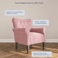 BELLEZE Modern Accent Chair Armchair For Living Room Or Bedroom With Wooden Legs, High Back Rest, Padded Armrest, And Comfortable Cushioned Seat - Allston (Pink) -Safavieh Furnitue Shop 41zyMT46yOL