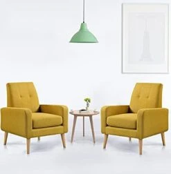 Funkeen Modern Accent Chairs Set Of 2 Living Room Arm Chairs Comfy Upholstered Fabric Chair With Arms Button Tufted Single Sofa Chair For Bedroom Dorm Apartment Office Small Spaces Mustard Yellow -Safavieh Furnitue Shop 41zz26WCNcL. AC
