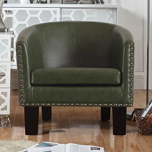 Rosevera Duilio Club Style Barrel Armchair For Living Room Faux Leather Accent Chair, Latte Faux Leather 12 Rosevera Duilio Club Style Barrel Armchair For Living Room Faux Leather Accent Chair, Latte Faux Leather - Image 12