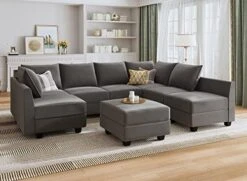 HONBAY Modular Sectional Sofa Set Oversized U Shaped Couch With Storage Ottoman Convertible Sleeper Sectional Sofa Velvet Modular Couch With Wide Chaise, Black -Safavieh Furnitue Shop 51 AJc03hFL. AC