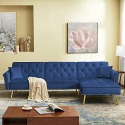 NOSGA Sectional Sleeper Sofa Couch Bed, Velvet L-Shaped Convertible Tufted Couch With Chaise Lounge, Rolled Arm Upholstered Nailhead Chesterfield Sofa With Movable Ottoman For Living Room(Grey) -Safavieh Furnitue Shop 51 FUH1oHjL. AC
