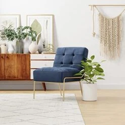 ELuxurySupply Armless Accent Chair | Upholstered Modern Living Room Chair With Metal Frame And Elegant Pintucking | Premium, Comfortable High Density Foam Cushion | Easy Assembly | Faux Black Leather -Safavieh Furnitue Shop 51 SX2J8auL. AC